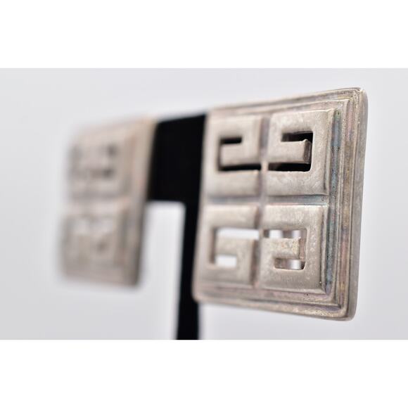 Givenchy Vintage 4G Logo Clip On Earrings Brushed Silver Chunky Signed 80s BinH - Picture 2 of 12